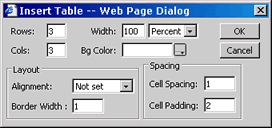 Insert Table dialog